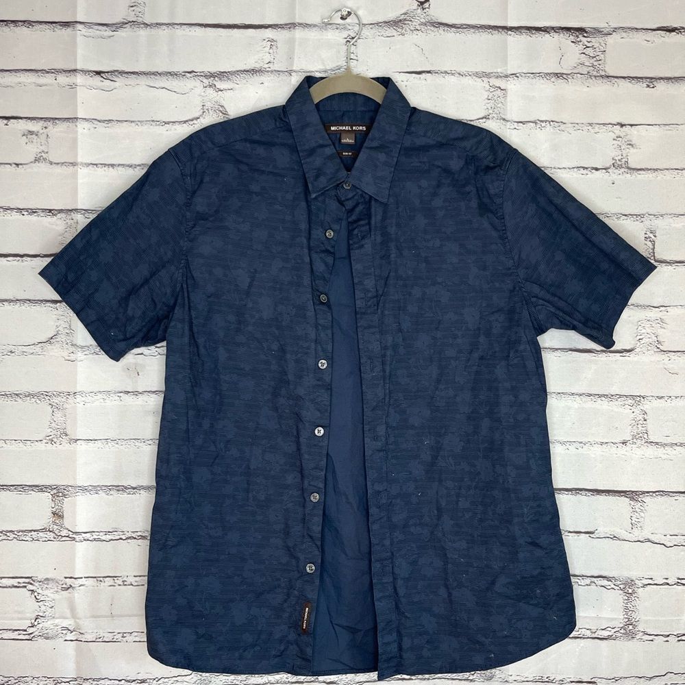 Michael Kors Blue Casual Button Down Hawaiian Shirt SZ L Collared Classic Relax